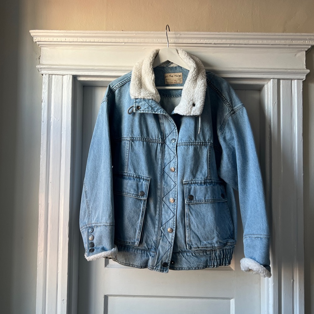 Free People Ariel Cozy Denim Bomber Jacket - Picture 3 of 9